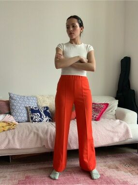 Tailored High-Waist Wide-Leg Pants in Bright Orange